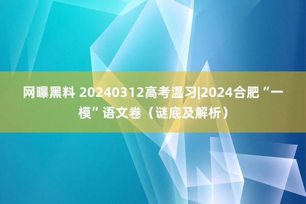网曝黑料 20240312高考温习|2024合肥“一模”语文卷(谜底及解析)