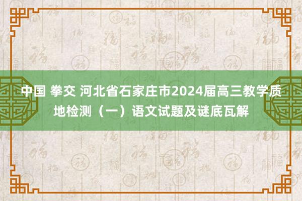 中国 拳交 河北省石家庄市2024届高三教学质地检测（一）语文试题及谜底瓦解